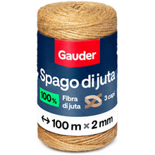 Carica l'immagine nel visualizzatore di Gallery, GAUDER Spago di juta naturale, filo da giardino &amp; macramé (100 m x 2 mm)