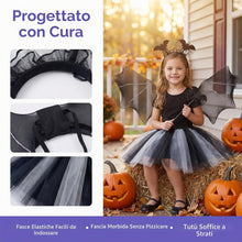 Carica l'immagine nel visualizzatore di Gallery, Costume da pipistrello di Halloween per bambini, 4 pezzi, con cerchietto, ali e tutù, ideale per bambine da 3 a 10 anni,