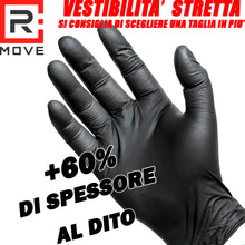 Carica l'immagine nel visualizzatore di Gallery, R MOVE 100 guanti monouso in nitrile neri taglia S, EXTRA RESISTENTI +60% di spessore in più al dito rispetto al 3,5 gr,