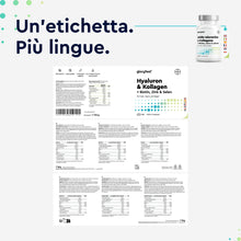 Carica l'immagine nel visualizzatore di Gallery, Collagene e Acido Ialuronico Integratore 180 Capsule, + Vitamina C, Biotina, Zinco e Selenio, 1000mg Collagene Idrolizza