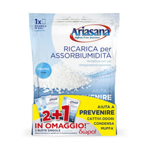 Carica l'immagine nel visualizzatore di Gallery, Ariasana Ricarica in Sali Assorbiumidità Fragranza Inodore Formato Convenienza di 2 Buste da 450 Grammi + 1 Busta da 450