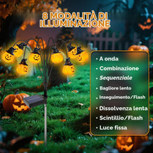 Carica l'immagine nel visualizzatore di Gallery, Fohil Halloween Decorazioni di Zucca, 2 Pezzi 16LED Lampade Solari Esterni, Luci Decorative per Halloween, Lanterna di Z