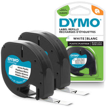 Carica l'immagine nel visualizzatore di Gallery, Dymo LetraTag etichette originali in plastica – rotolo da 12 mm x 4 m – stampa nera su bianco – LT etichette autoadesive per etichettatrice LetraTag – 2 pezzi