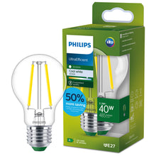 Carica l'immagine nel visualizzatore di Gallery, Philips LED Lampadina Goccia a Filamento Classe A Ultra Efficiente a Risparmio Energetico, 40W, E27, Luce Bianca Fredda