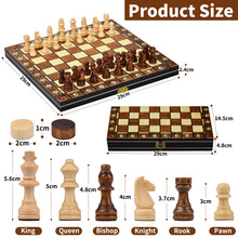 Carica l&#39;immagine nel visualizzatore di Gallery, Aissom Scacchiera in Legno,2 in 1 Scacchiera Pieghevole,Magnetici Scacchi, Backgammon con slot di archiviazione, Dama per Bambini e Adulti Feste (29 * 29cm)