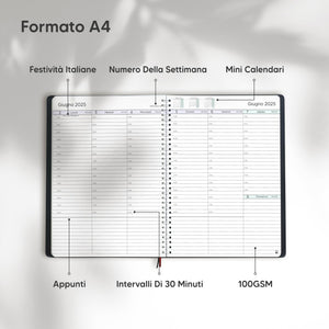 Diario 2025 di Smart Panda – Agenda 2025 Settimanale - Design Semplice per Stimolare la Produttività – Copertina Morbida, Intervalli di 30 Minuti A4, in Italiano