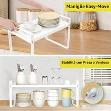Carica l'immagine nel visualizzatore di Gallery, VINATO Scaffale da Cucina Espandibile (37-62 cm), Ripiani Cucina Salvaspazio, in metallo, Scaffale Salvaspazio, Organizer Modulabile per spezie, per banconi, dispensa, bagno, Bianco
