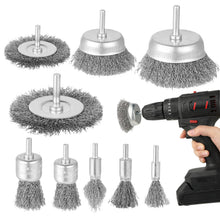 Carica l'immagine nel visualizzatore di Gallery, 9 Pezzi Spazzole per Trapano - Spazzola Acciaio con Codolo da 1/4 di Pollice(6 mm), Include Ruota, Tazza e Spazzola Tubo