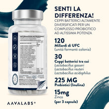 Carica l'immagine nel visualizzatore di Gallery, Fermenti Lattici Probiotici per Intestino 120 Miliardi UFC 30 Ceppi Batterici | Probiotici e Prebiotici con Lactobacillu