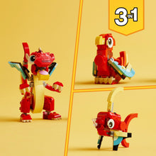 Carica l&#39;immagine nel visualizzatore di Gallery, LEGO Creator 3 in 1 Drago Rosso, Giochi per Bambini e Bambine da 6 Anni Fan degli Animali, Action Figure Ricostruibile in Pesce con Pinne Mobili e Fenice Giocattolo, Idea Regalo di Compleanno 31145
