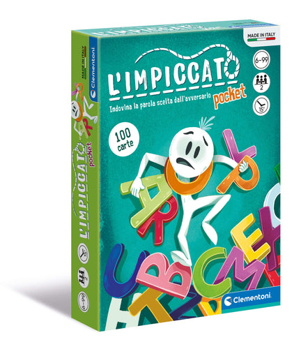 Clementoni - L'Impiccato Versione Tascabile, Mazzo di 100 Carte, per Bambini 6+ Anni e Adulti, Gioco da Tavolo in Formato da Viaggio, 2 Giocatori, Idea Regalo, Made in Italy, Lingua Italiana, 16297