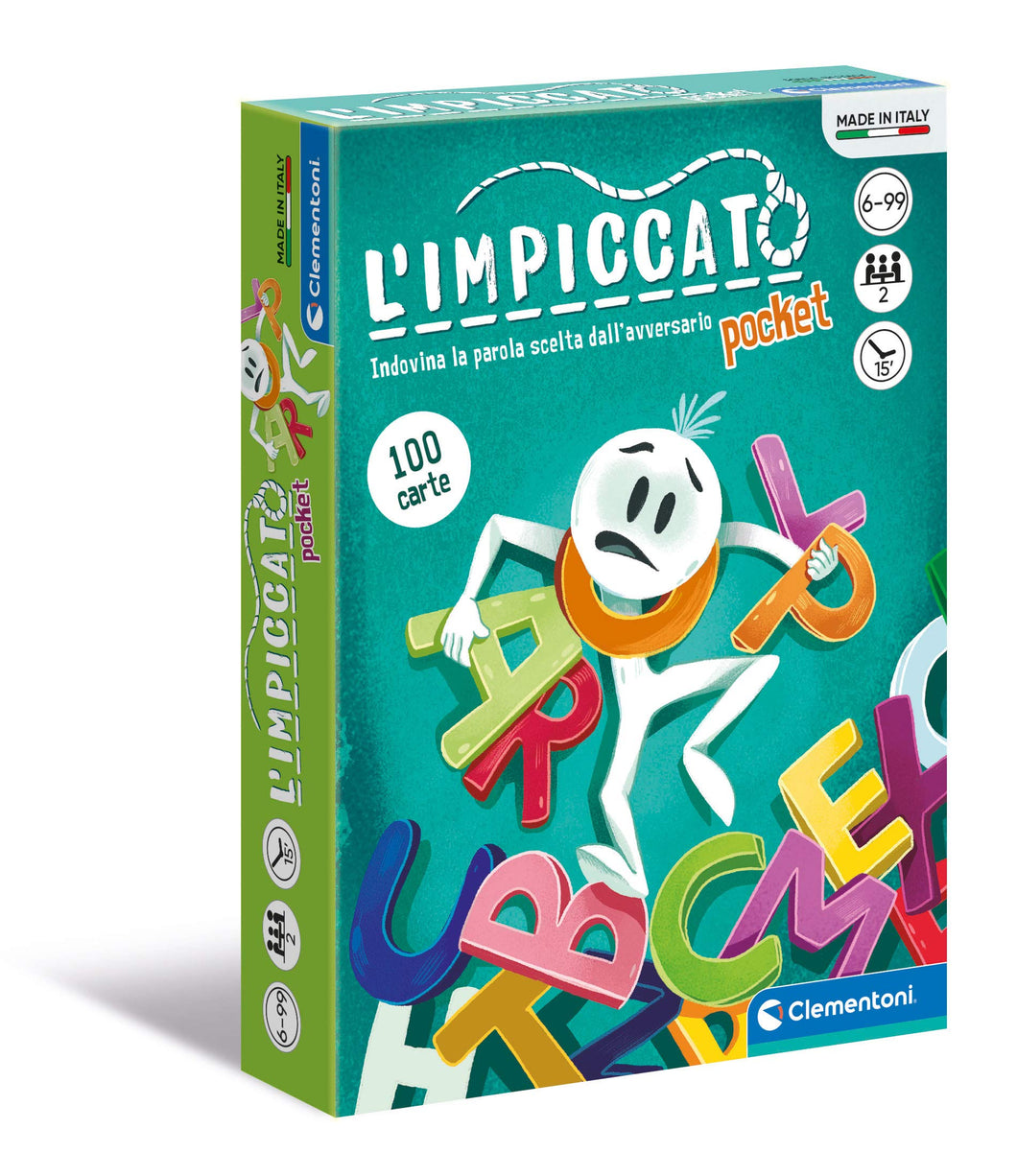 Clementoni - L'Impiccato Versione Tascabile, Mazzo di 100 Carte, per Bambini 6+ Anni e Adulti, Gioco da Tavolo in Formato da Viaggio, 2 Giocatori, Idea Regalo, Made in Italy, Lingua Italiana, 16297
