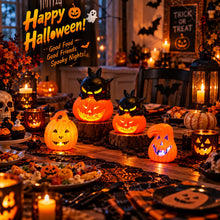 Carica l'immagine nel visualizzatore di Gallery, Zucca decorativa a LED per Halloween, 4 portacandele a forma di zucca per