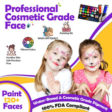 Carica l'immagine nel visualizzatore di Gallery, Truccabimbi Kit - 28 Colori Truccabimbi Kit Anallergici Atossici Professionali con 3 Pennelli 30 Stencil Regalo Bambina 3 4 5 6 7 8 9 Anni- Trucca Bimbi Viso Bambini per Halloween, Carnevale, Pasquale