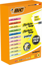 Carica l'immagine nel visualizzatore di Gallery, BIC Evidenziatori Highlighter Grip, perfetti per l'aula o l'ufficio, colori assortiti, confezione da 24