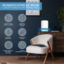 Carica l'immagine nel visualizzatore di Gallery, Devology Mini Deumidificatore Portatile Compatto da 1100 ml - Efficienza Elettrica - Elimina Muffa, Umidità e Condensa per Casa - Super Silenzioso <30dB 7 Colori di Illuminazione d'Ambiente a LED