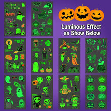 Carica l&#39;immagine nel visualizzatore di Gallery, Leesgel Halloween Decorazioni, 10 Fogli Fluorescenti Tatuaggi per Bambini Scheletro/Strega/Zucche/Fantasma, Adesivi Gadget Festa Compleanno Accessori Party