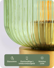 Carica l'immagine nel visualizzatore di Gallery, EDISHINE Lampada Tavolo E27, Paralume Vetro Verde, Base Metallo Dorata