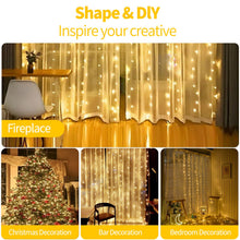 Carica l'immagine nel visualizzatore di Gallery, CNMTCCO Tenda Luminosa Natale Interno,3x 3m 300LED Luci per Tenda,8 Modalità,con Telecomando &amp; Timer, Cascata Esterno Di