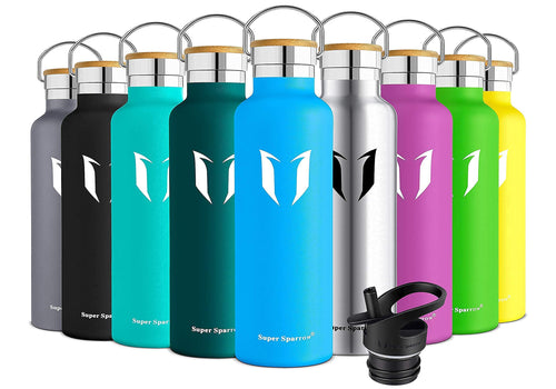 Super Sparrow Borraccia Termica 1L, Bottiglia Termica Senza Perdite - Senza BPA Borracce, per Bambini, Scuola, Sport, Campeggio, Yoga, Palestra, Ciclismo