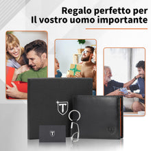 Carica l'immagine nel visualizzatore di Gallery, TEEHON® Portafoglio Uomo Slim Vera Pelle Blocco RFID, con Tasca Portamonete,2 Scomparti Banconote,10 Porta Carte di Credito, Portachiavi. Portafogli Piccolo Sottile-nero e arancione