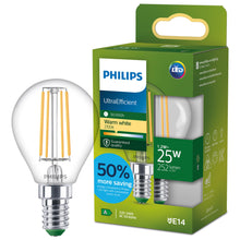 Carica l'immagine nel visualizzatore di Gallery, Philips Lampadina LED UltraEfficient Trasparente P45 a Filamento, Attacco E14 Piccolo Edison, Classe Energetica A, 252 l