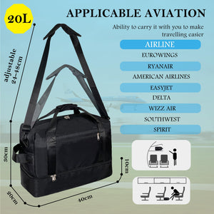 ehsbuy Ryanair, bagaglio a mano da donna e da uomo, 40 x 20 x 25 cm, impermeabile, da portare con sé, da viaggio, fine settimana, con custodia per scarpe, Nero , Taglia unica