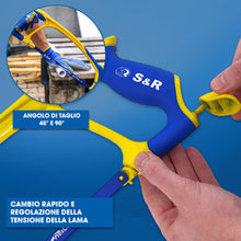 Carica l'immagine nel visualizzatore di Gallery, S&amp;R Seghetto ad Arco Professionale per Metallo 300mm - Lama Bimetallica Ultra Resistente, Taglio di Ferro e Alluminio, M