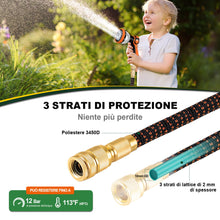 Carica l'immagine nel visualizzatore di Gallery, Tubo Flessibile da Giardino 15.24m/50ft Tubo Estensibile da Giardino con 10 Ugelli di Spruzzo Connettore in Ottone Tessuto di 3450D Tubo Acqua Giardino con Anima in Lattice a 3 Strati