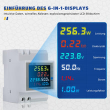 Carica l'immagine nel visualizzatore di Gallery, Contatore di Energia Monofase,6 in 1 Multifunzione Misuratore Contatore di AC40-300V 100A Voltmetro Amperometro Contator
