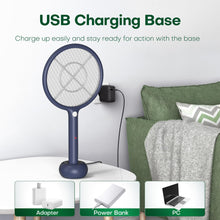 Carica l'immagine nel visualizzatore di Gallery, VEGREM Racchetta Zanzare Elettrica, 4000V, 2-in-1 Racchetta Zanzare, Lampada Attrattiva per Zanzare, Base di Ricarica USB, 1200mAh Batteria Ricaricabile, Luce LED, Maglia Protettiva a 3 Strati, Blu