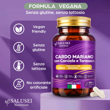 Carica l'immagine nel visualizzatore di Gallery, Cardo mariano tarassaco e carciofo (Dente di Leone), 180 CAPSULE, VEGANO, Integratore con 80% Silimarina, Curcuma, Zenze