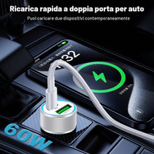 Carica l'immagine nel visualizzatore di Gallery, Caricatore Auto USB C 60W con 1M Cavo Type C Ricarica Rapida per iPhone 18 17 16 15 Pro Max/Plus,Samsung Galaxy S25 S25 