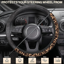 Carica l'immagine nel visualizzatore di Gallery, Rivestimento per volante auto con stampa leopardata, universale in neoprene da 38 cm/15 pollici, antiscivolo, protettore