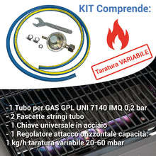 Carica l'immagine nel visualizzatore di Gallery, Crisalide®- Kit Tubo REGOLATORE Professionale 4 pz (Gas, Gpl) Cucina, Barbecue, Stufa: 1 Tubo+1 Regolatore+2 Fascette+1C