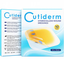 Carica l'immagine nel visualizzatore di Gallery, Cutiderm Confezione da 10 Medicazioni Adesive Sterili Idrocolloidali 10cm x 10cm - Materiale in Idrocolloide