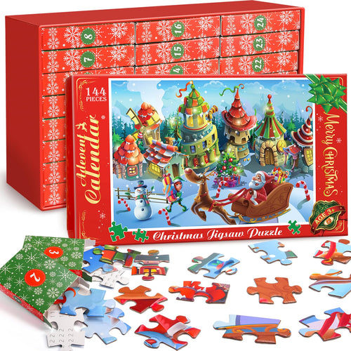 HappyGoLucky Calendario Avvento Bambini 2024, Puzzle 6 * 24 (144 Pezzi) Bambini Regali Natale Bambini Calendario dell Avvento Giochi Bambino Bambina 3-12 Anni Idee Regalo Bambina Bambino 3-12 Anni