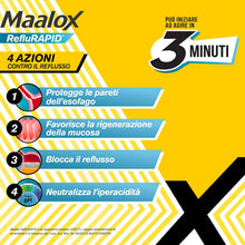 Carica l'immagine nel visualizzatore di Gallery, Maalox Reflurapid Blocca il Reflusso Gastroesofageo, Riduce Bruciore e Acidità di Stomaco, anche in Gravidanza - con Bicarbonato di Sodio, Senza Glutine, Senza Lattosio (40 Bustine Gusto Menta)