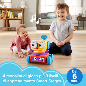 Fisher-Price - Tino Robottino 4-in-1, Bambini Giocatolo Educativo con Tecnologia Smart Stages con Oltre 120 Suoni, Edizione Italiana, Giocattolo per Bambini 6+ Mesi HDJ16