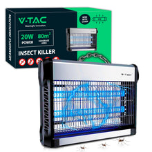 Carica l'immagine nel visualizzatore di Gallery, V-TAC Zanzariera Elettrica 20W con Area di Azione 80 m² - Design Sottile - Zanzariera con Luce Blu UV per Uso Interno ed Esterno - Trappola Elettrica contro Zanzare e Insetti - Potenza 20W