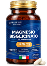 Carica l'immagine nel visualizzatore di Gallery, SALUSEI Magnesio Bisglicinato 1875 mg per Dose con Vitamina B6 – 375 mg di Magnesio Elementare (100% VNR) – Integratore 