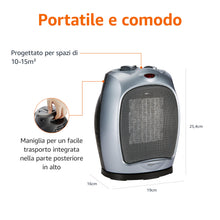 Carica l'immagine nel visualizzatore di Gallery, Amazon Basics Termoventilatore oscillante in ceramica da 1800 Watt con termostato regolabile - Argento