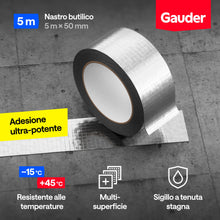 Carica l'immagine nel visualizzatore di Gallery, GAUDER Nastro butilico impermeabile adesivo - sigillante (50 mm x 5 m)