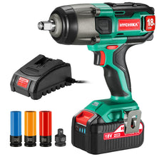 Carica l&#39;immagine nel visualizzatore di Gallery, Avvitatore a Impulsi 18V, HYCHIKA 350Nm Avvitatori a Massa Battente 3000 IPM, 4.0Ah Batteria 18V, 3x Chiavi A Bussola per 17/19/21mm, Caricatore, Mandrino 13mm (1/2&quot;)
