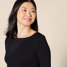 Carica l&#39;immagine nel visualizzatore di Gallery, Amazon Essentials T-Shirt con Scollo a Barchetta con Manica a 3/4 Aderente Donna, Nero, XL