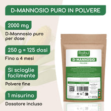 Carica l'immagine nel visualizzatore di Gallery, D-Mannosio puro in Polvere 250g – Raibu D Mannosio Polvere Confezionato e Testato in Europa I Naturale e Vegan I Cucchia