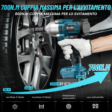 Carica l'immagine nel visualizzatore di Gallery, Seesii Avvitatore A Impulsi a Batteria 700Nm, Professional 1/2" Elevata Avvitatori a Massa Battente con Batteria 8000mAh, 6 Bussola(14/17/19/21/22/24mm), Avvitatore Batteria per Auto Casa