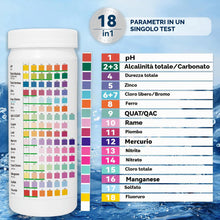 Carica l'immagine nel visualizzatore di Gallery, Nuovo 18 in 1 Kit di Test per l'Acqua 125 Strisce Reattive per la qualità dell'acqua di pozzi e rubinetti. Strisce per t