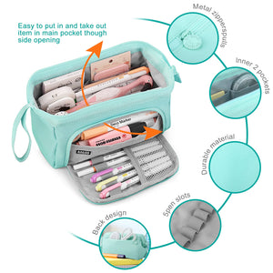 Mamowla Astuccio Portamatite Astucci Matite di Grande Capacità Borsa Porta Penne Scuola Trucco Borsa per Bambina Ragazze Ragazzi Studenti,Blu