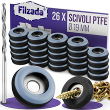 Carica l'immagine nel visualizzatore di Gallery, Filzada® 26x Piedini per Mobili in Teflon da Avvitare Ø 19 mm - Pattini